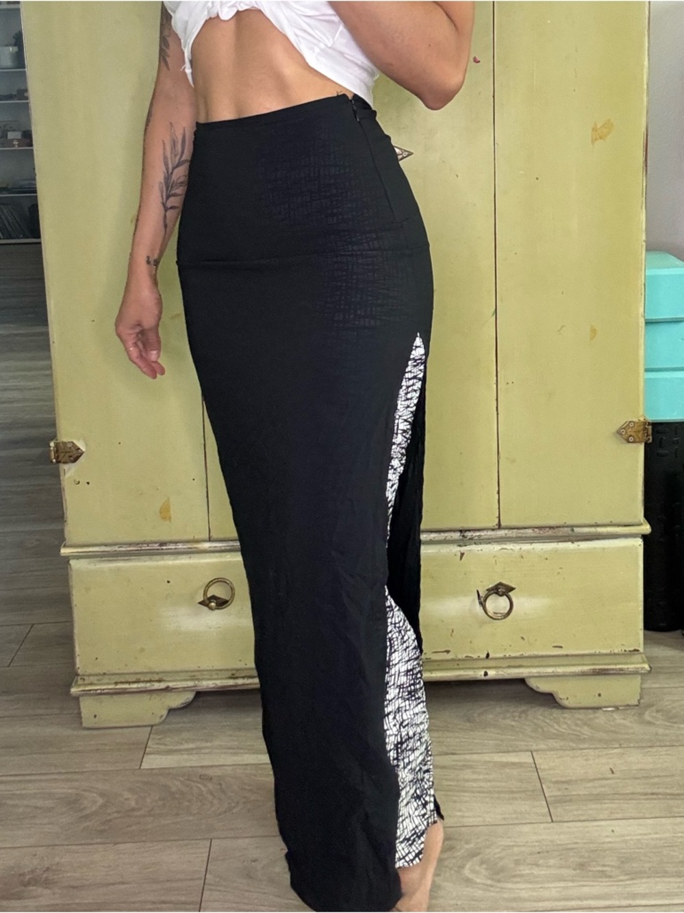 Versus Versace. Sheer Black double layered Maxi Skirt with under layer Print